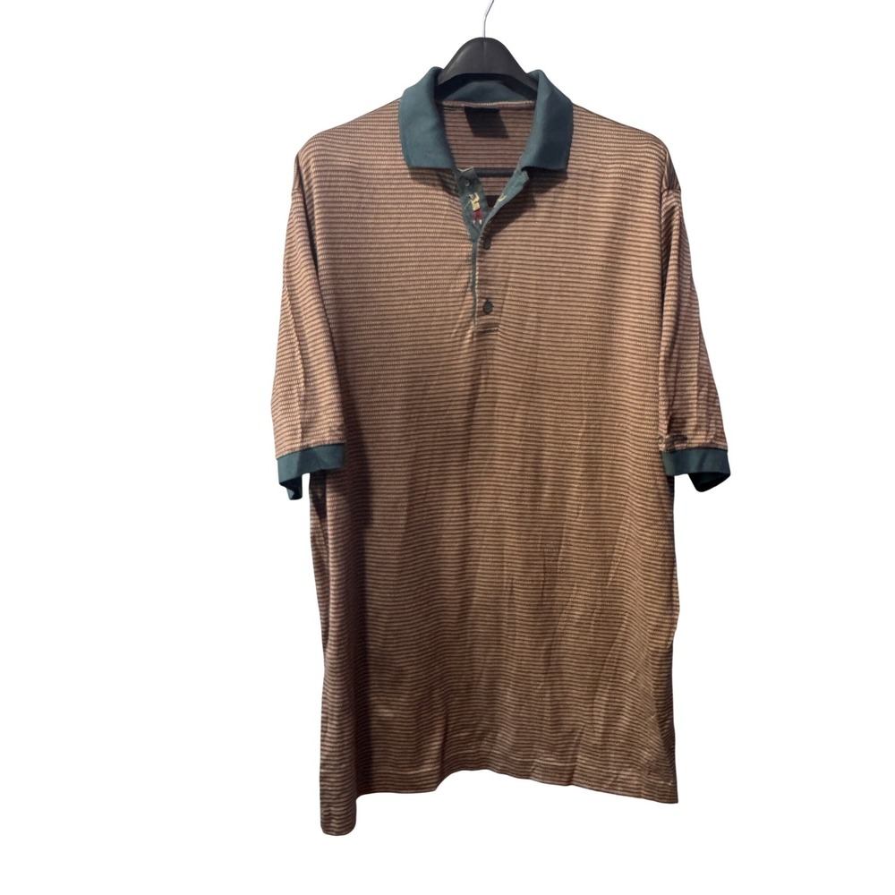 Bobby Jones Mens Golf Polo Shirt Brown Green Striped Short Sleeve Knit